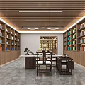 Traditional Chinese Tea Specialty Store With Wooden Decor Display Shelves And Tables