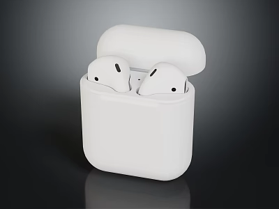 White Wireless Earbuds In Open Charging Case Portable Audio Device 3d model