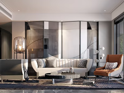 Modern Living Room Coffee Table With Sofa Floor Lamp And Accent Chair 3d model
