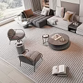 Modern Sofa And Coffee Table Set With Throw Pillows Striped Rug And Floor Lamp