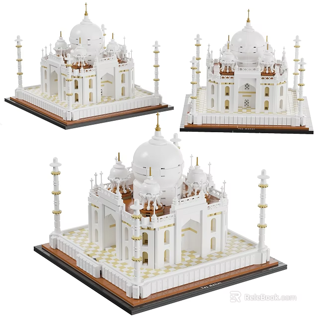 Commercial Taj Mahal Architectural Model With White Structure Golden Accents And Tower Design 3d model 