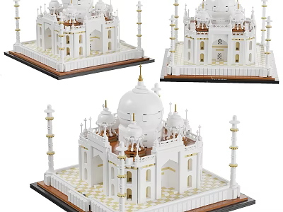 Commercial Taj Mahal Architectural Model With White Structure Golden Accents And Tower Design 3d model