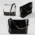Stylish Black And White Tote Bags With Crocodile Pattern And Golden Chain Straps