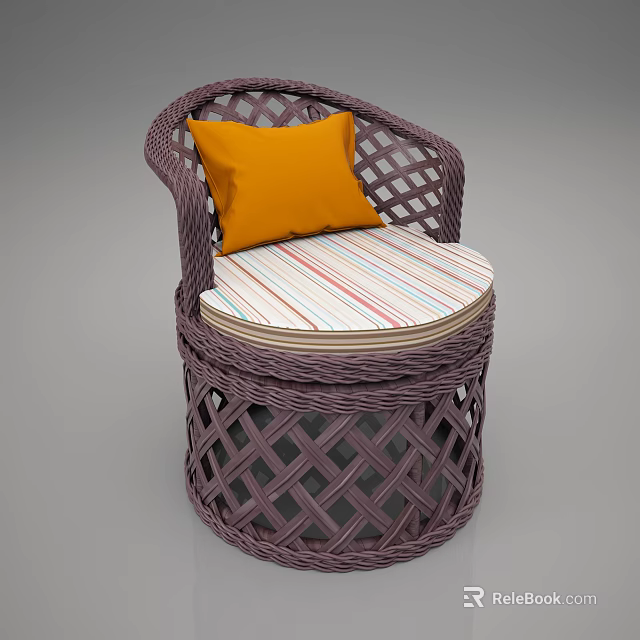 Cozy Wicker Single Sofa With Orange Pillow And Striped Seat Cushion Design 3d model 