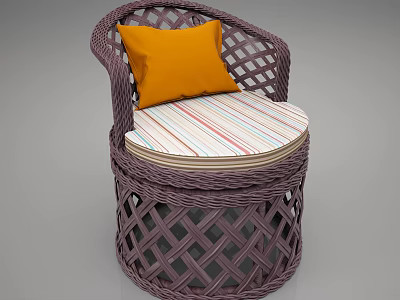 Cozy Wicker Single Sofa With Orange Pillow And Striped Seat Cushion Design 3d model