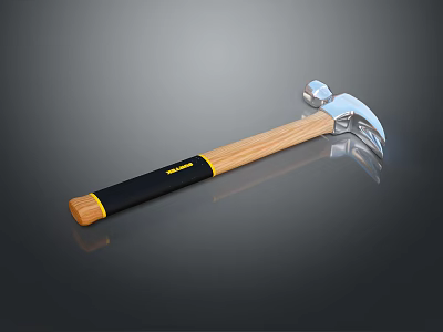 Durable Claw Hammer With Wooden Handle Black Ergonomic Grip And Silver Metal Head 3d model
