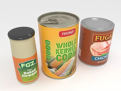 FGZ and FUGUI Canned Food Products Including Salted Cream Whole Kernel Corn and Chicken 3d model