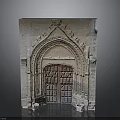 Historic Architecture Featuring Arched Stone Doorway With Intricate Carvings And Wooden Paneled Door