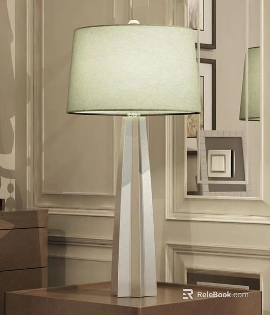 Elegant Modern Table Lamp With Light Green Lampshade And Silver Metal Base In Decorative Interior 3d model 