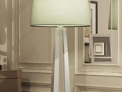 Elegant Modern Table Lamp With Light Green Lampshade And Silver Metal Base In Decorative Interior 3d model