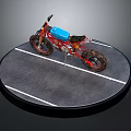 Red And Blue Off Road Motorcycle On Circular Gray Platform With White Lines