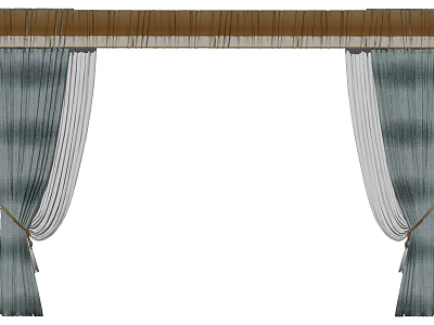 Blue Gray Textured Curtains with Brown Valance and Tied Side Panels 3d model