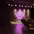 Stylish Modern Bar Interior Design With Neon Lights Comfortable Seating And Bar Counter