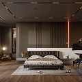 Modern Bedroom Interior Design With Wooden Floor Gray Walls Mirrors And Plant Decor