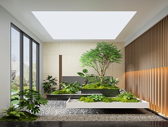 Modern indoor landscape plant landscape sketch flower pond landscape wall plant landscape plant gravel moss 3d model