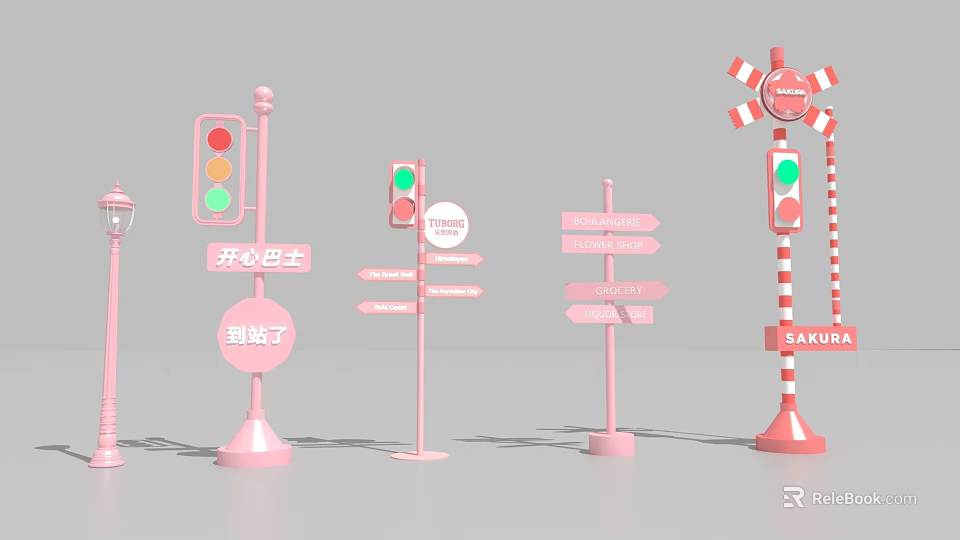 Playful Guidance Signage With Traffic Lights And Directional Signs Design 3d model 