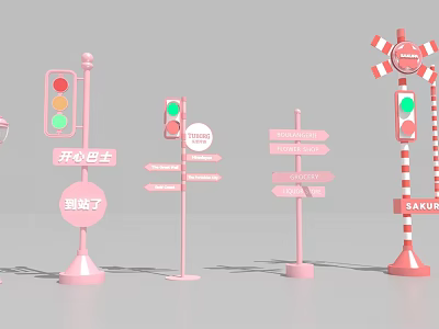 Playful Guidance Signage With Traffic Lights And Directional Signs Design 3d model