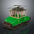 Green Vintage Tram Car Model Featuring Wooden Structure Metal Parts Overhead Wire And Body Emblem