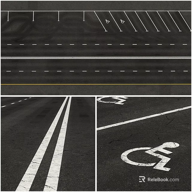 Asphalt Road Surface With White Lane Lines And Handicap Parking Symbol 3d model 