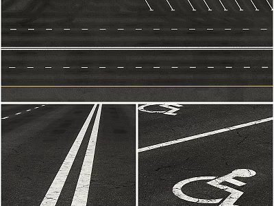 Asphalt Road Surface With White Lane Lines And Handicap Parking Symbol 3d model