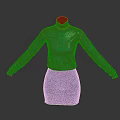 Blue Ribbed Knit Turtleneck Dress With Long Sleeves For Women