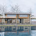 Rustic Scenic Homestay Building with Stone Wooden Structure Waterfront View and Green Trees