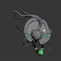 Game Movie Character Black Silhouette with Long Twin Ponytails Green Glowing Lines Bow Tie Running