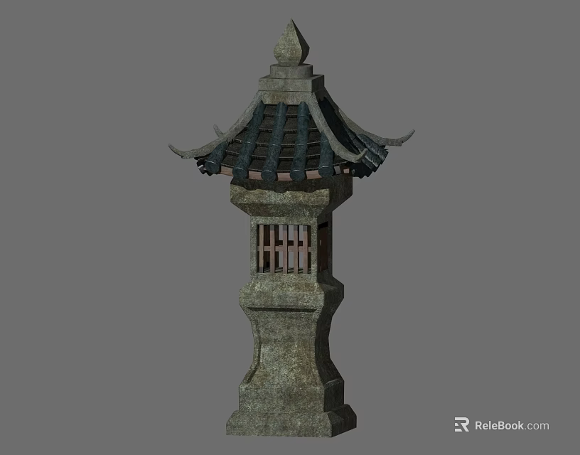 Traditional Stone Outdoor Light With Pagoda Roof And Square Lantern Body 3d model 