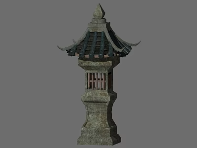 Traditional Stone Outdoor Light With Pagoda Roof And Square Lantern Body 3d model