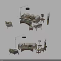 Modern Sofa Coffee Table Combination with Accent Chair Floor Lamp Table Lamp and Plant