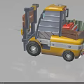 Yellow Cartoon Style Toy Forklift 3D Model With Wooden Crate Detail