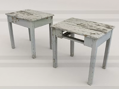Two White Vintage Desks With Worn Surfaces And Slender Legs 3d model
