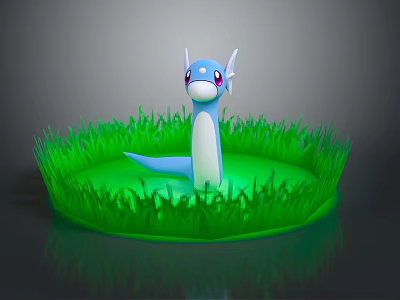 Blue And White Snake Like Creature In Green Grassy Area With Red Eyes 3d model