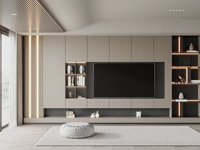 Modern TV Background Wall In Minimalist Interior With Storage And Lighting 3d model