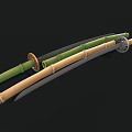 Traditional Japanese Katanas Samurai Weapons With Green And Beige Scabbards Sharp Blades And Decorative Tsuba