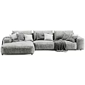 Gray L shaped Sectional Sofa With Multiple Cushions And Throw Blanket 3d model