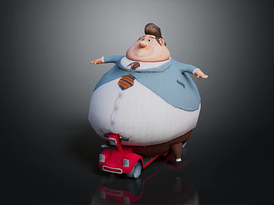 Chubby Cartoon Character Wearing Blue Coat White Shirt and Striped Tie on Red Scooter 3d model