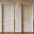 Interior With Closed And Open Doors Floral Wallpaper Wooden Flooring And Wall Sconce