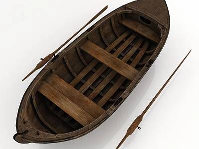 Vintage Wooden Rowboat With Classic Design And Two Wooden Oars 3d model