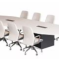 White Oval Conference Table With Ergonomic White Chairs And Black Base