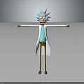 Rick 3D Model With Blue Spiky Hair White Lab Coat Exaggerated Grin And Outstretched Arms