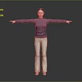 A Woman Standing With Extended Arms In Purple Sweater And Beige Pants
