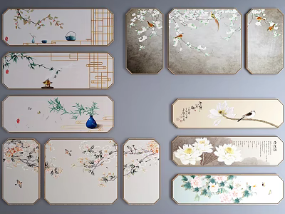 Traditional Chinese Plant Paintings with Floral Bird Motifs and Decorative Designs 3d model