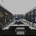 Modern 2023 Metaverse Themed Conference Room with White Chairs Long Table Large Windows City View