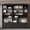 Modern Black Bookshelf With Multiple Shelves Books Decorative Bowl And Sculpture
