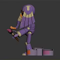 Purple Mechanical Rabbit Like Robot Character Painting With Colorful Paint Buckets On Reflective Floor