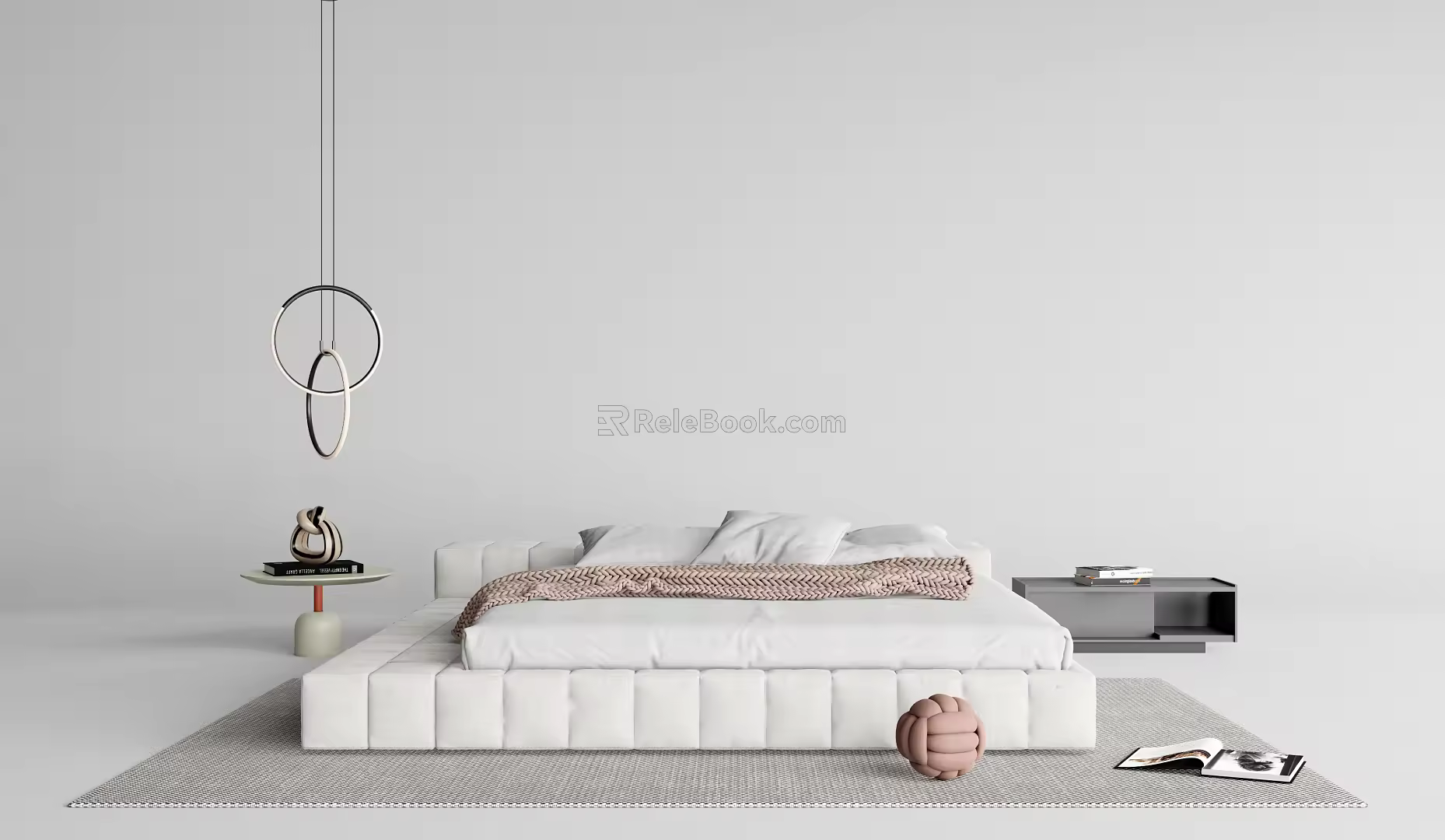 Modern Double Bed Simple Double Bedside Table Combination 3d model