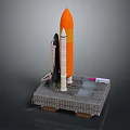 Rocket Model With Orange Body White Space Shuttle And Gray Launch Platform 3d model