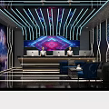 Modern KTV Interior Design With Neon Lights Reception Desk And Comfortable Sofa Seating 3d model