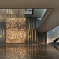 Luxurious Hotel Lobby Interior With Modern Chandeliers Decorative Wall Marble Floor And Double Height Space